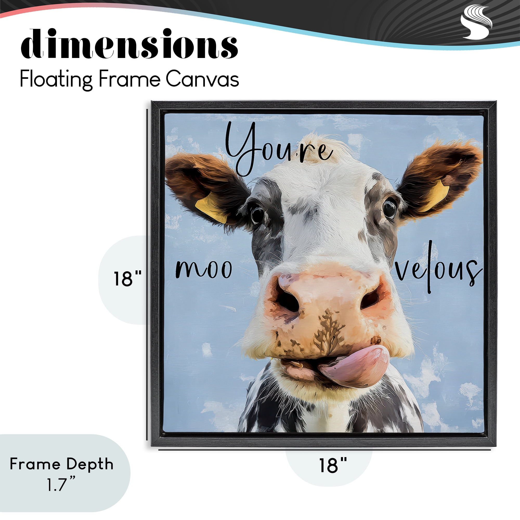 Stupell Industries You're Moo-velous Cow Black Framed Floater Canvas Wall Art, design by Kim Curinga