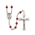thumbnail image 1 of St. Ronan Silver-Plated Rosary 6mm July Red Fire Polished Beads Crucifix Size 1 5/8 x 1 medal charm, 1 of 1