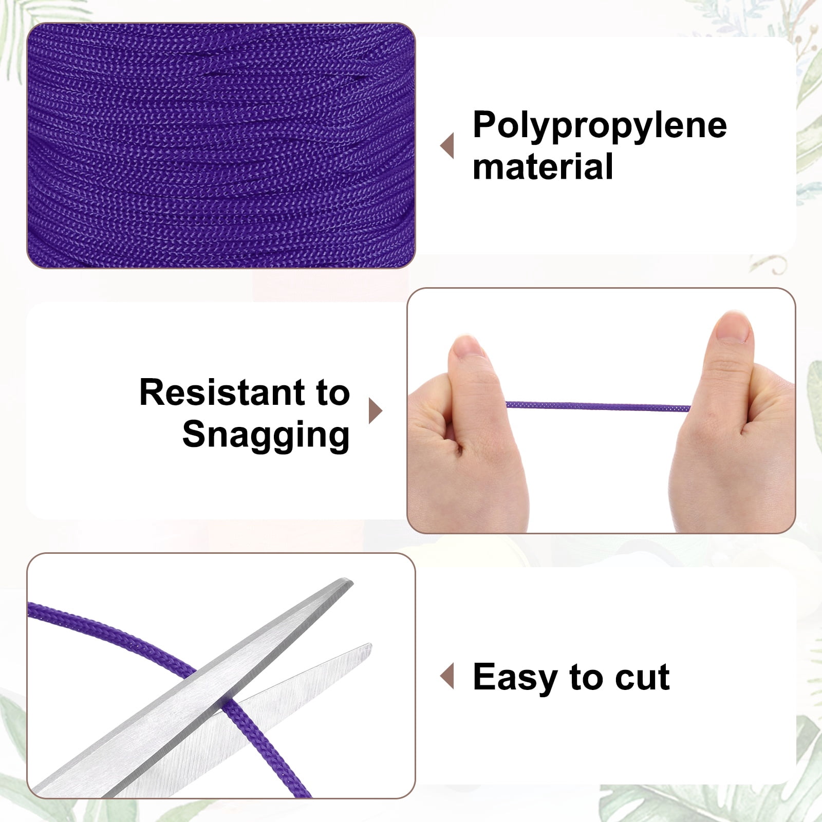 Uxcell 2 Pcs Polyester Macrame Cord, 3mm x 131 Yards Polypropylene Crochet Braided Rope Macrame Yarn for Wall Hangings Bag Craft Knitting, Purple
