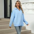thumbnail image 6 of Female -Shirts Long Sleeve Banded Bottom Tops Business Casual Tops Collared V Neck Blouses Light Blue M, 6 of 9