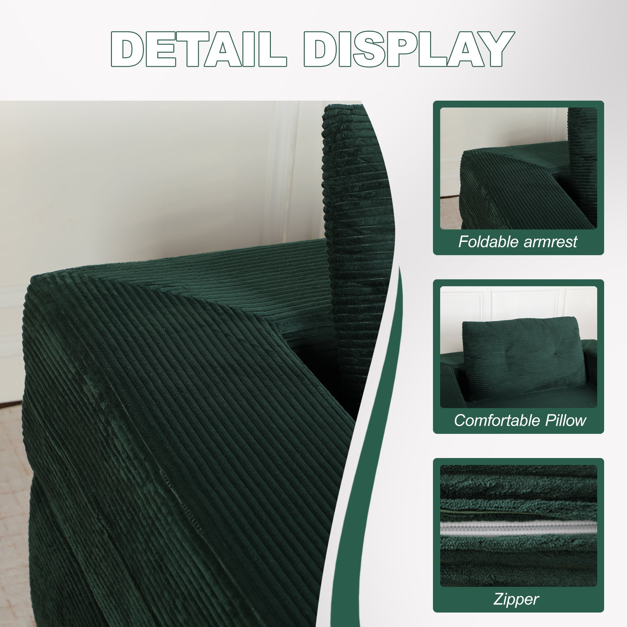 Leumius Single Sofa Bed with Pillow,Boneless Folding Sofa Bed for Living Room Bedroom,No Assembly Required,Dark Green
