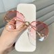 thumbnail image 3 of Gafas de sol sin montura poligonales, lentes de sol redondas con montura grande, gradiente, populares, a la moda, para hombre y mujer, 3 of 5