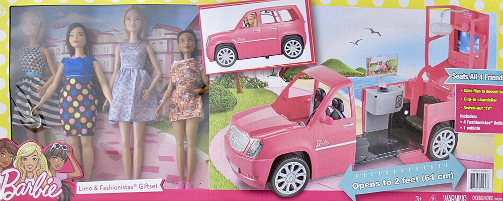 Barbie Limo Limousine Vehicle With 4 Dolls and Accessories New 