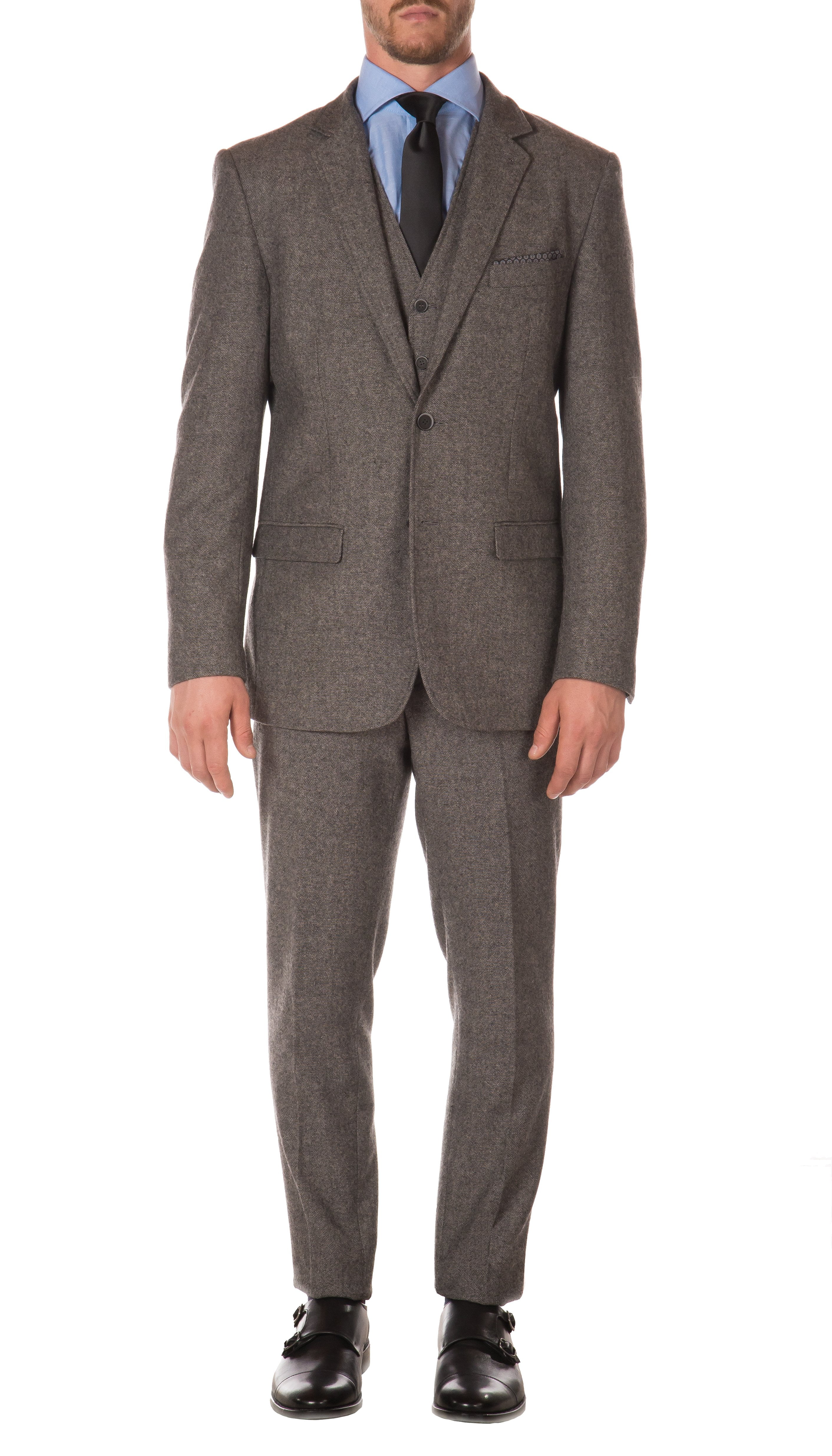 Men's Business Church 3 Piece Vest Notch Lapel Solid Modern Classic Fit Suit 