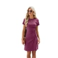 thumbnail image 2 of Women'S Short Sleeve Ruched Casual Sundress Midi Bodycon T Shirt Dress Wine red S, 2 of 9
