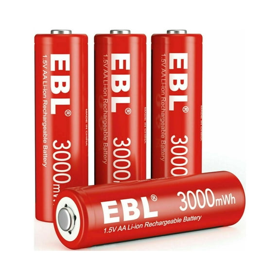 EBL AA Lithium Batteries, 1.5V 3000mWh Rechargeable AA Batteries Long Lasting Double A Battery 4 Pack