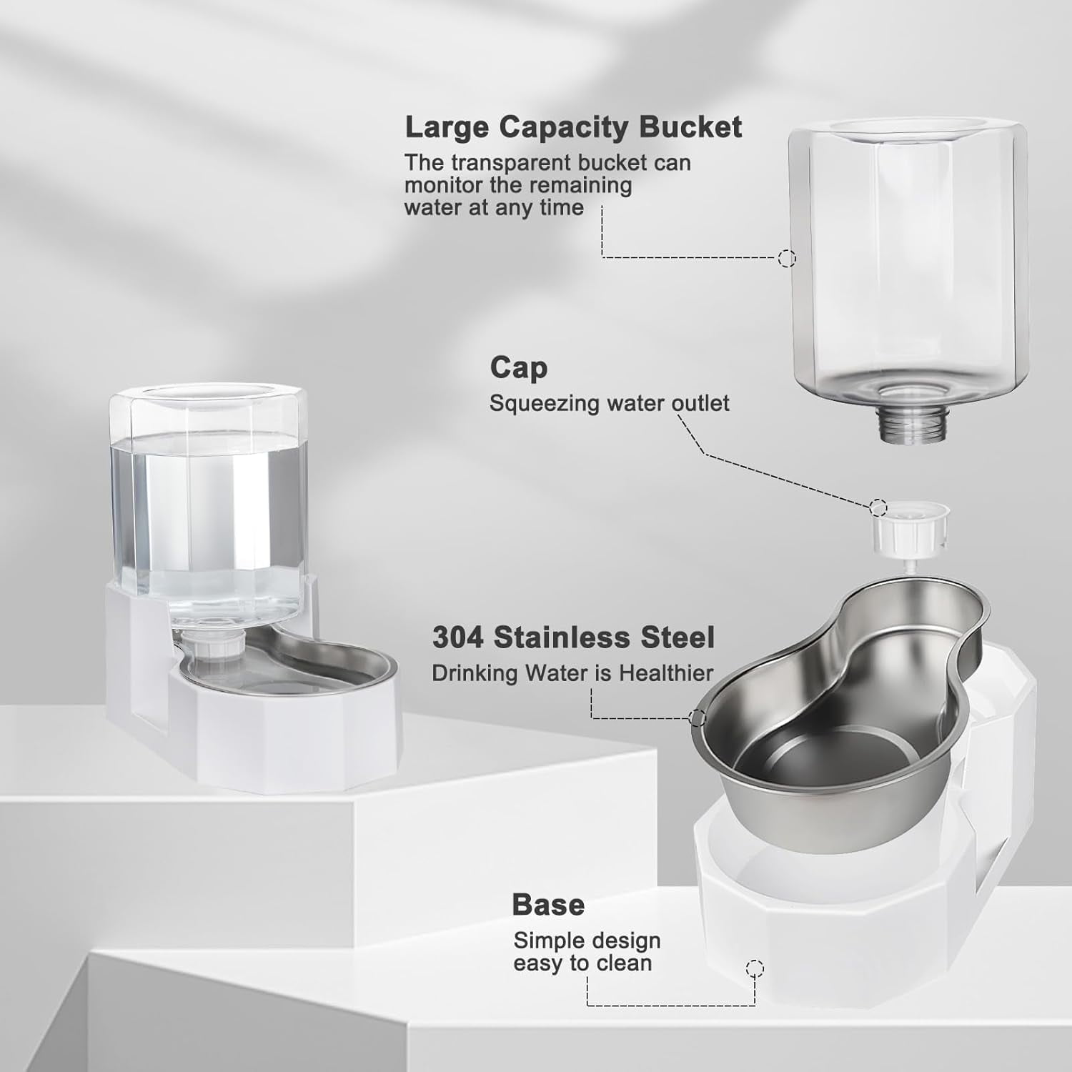 RIZZARI 4L Automatic Pet Waterer - Gravity-fed Stainless Steel Water Dispenser, 100% BPA Free, Leak-proof, Easy to clean, Non Slip -Water Fountain for Cats and Dogs, Outdoor/Indoor