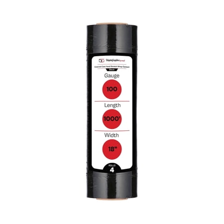 SSBM Black Cast Hand Stretch Wrap 18" x 1000' 4 Rolls 100 Gauge Plastic Opaque Self Adhesive Shrink Film for Packing