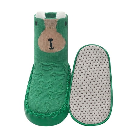 BOBOGOJP Unisex Newborn Baby Cotton Booties Newborn Non-Slip Stay On Sleeping Sock Toddler Ankle Boots with Grippers Cozy Crib Shoes (Green 12 lnfant)