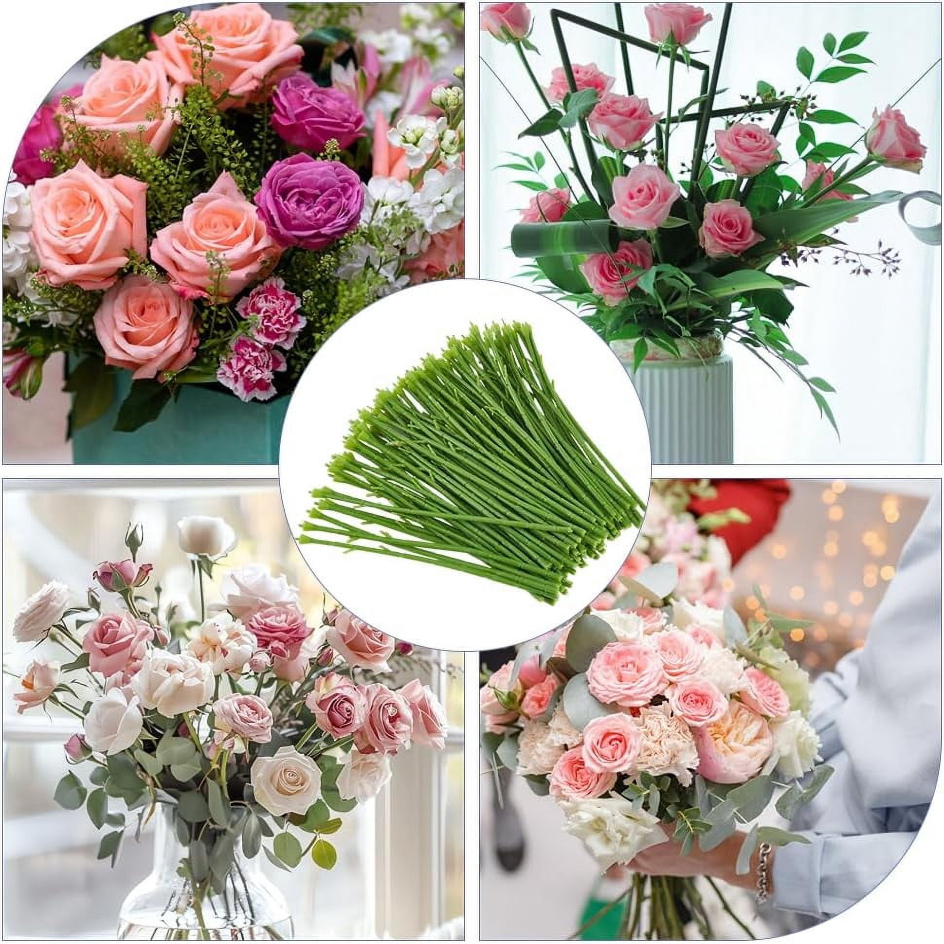 100Pcs 9.84inch Artificial Flower Stem Floral Wire Stem Plastic Rose Stem Floral Arranging Stem Wrap Green Flower Rod for Wedding Bouquets Flower Arrangement 100pcs