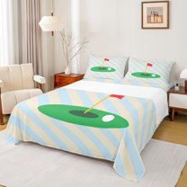 Castle Fairy Golf Gamer 4pcs Bed Sheets for Kids Teens,Sport Game King Sheets,Abstract Geometric Stripes Super Cozy Sheet Set,Breathable Home Decor