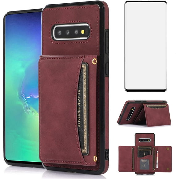 MYKOMI Phone Case for Samsung Galaxy S10 Plus Wallet Cover with HD Screen Protector and Card Holder Stand Cell Accessories Glaxay S10+ Galaxies S10plus 10S Edge S 10 10plus Cases Women Men
