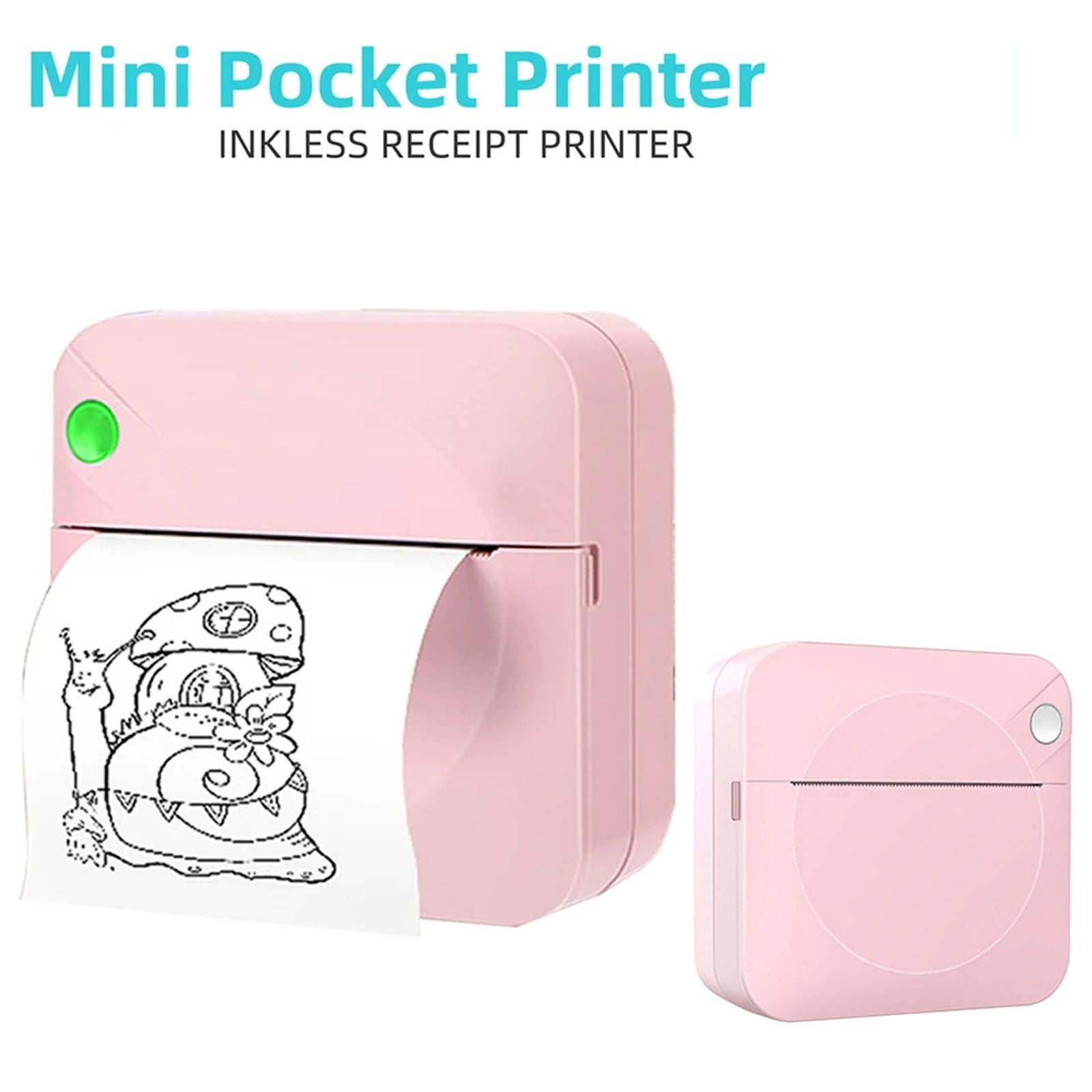 ZOURIH Sticker Printer-Mini Printer Print Pods Portable Thermal Inkless Sticker Maker Machine Bluetooth Pocket Impresora Portatil Instant Print for Notes,Label,Pictures,Web Page,DIY,Gift,3 Rolls-Pink