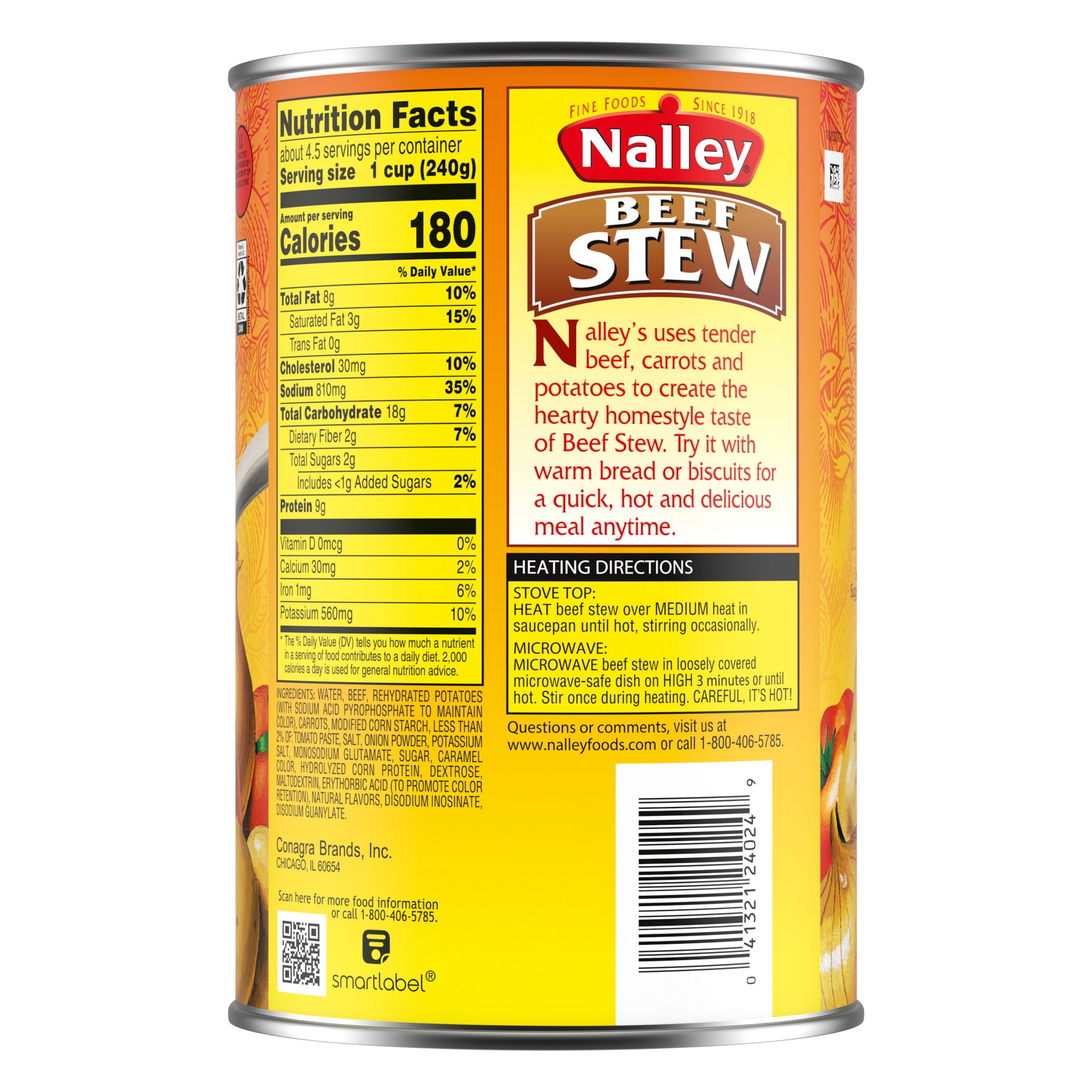 Nalley Chunky Beef Stew With Vegetables in a Hearty Gravy, 9g Protein Per Serving, 38 oz. Can