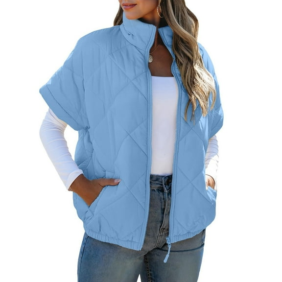 Stylish Women's Quilted Vest with Zipper, Casual Warm Short Sleeve Spring