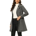 thumbnail image 4 of INSPIRE CHIC Women's Notched Lapel Long Sleeves Button Belted Long Denim Jacket Gray L, 4 of 5