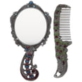 thumbnail image 1 of 2pcs Vintage Makeup Mirror and Comb Portable Travel Handheld Vanity Mirror, 1 of 9