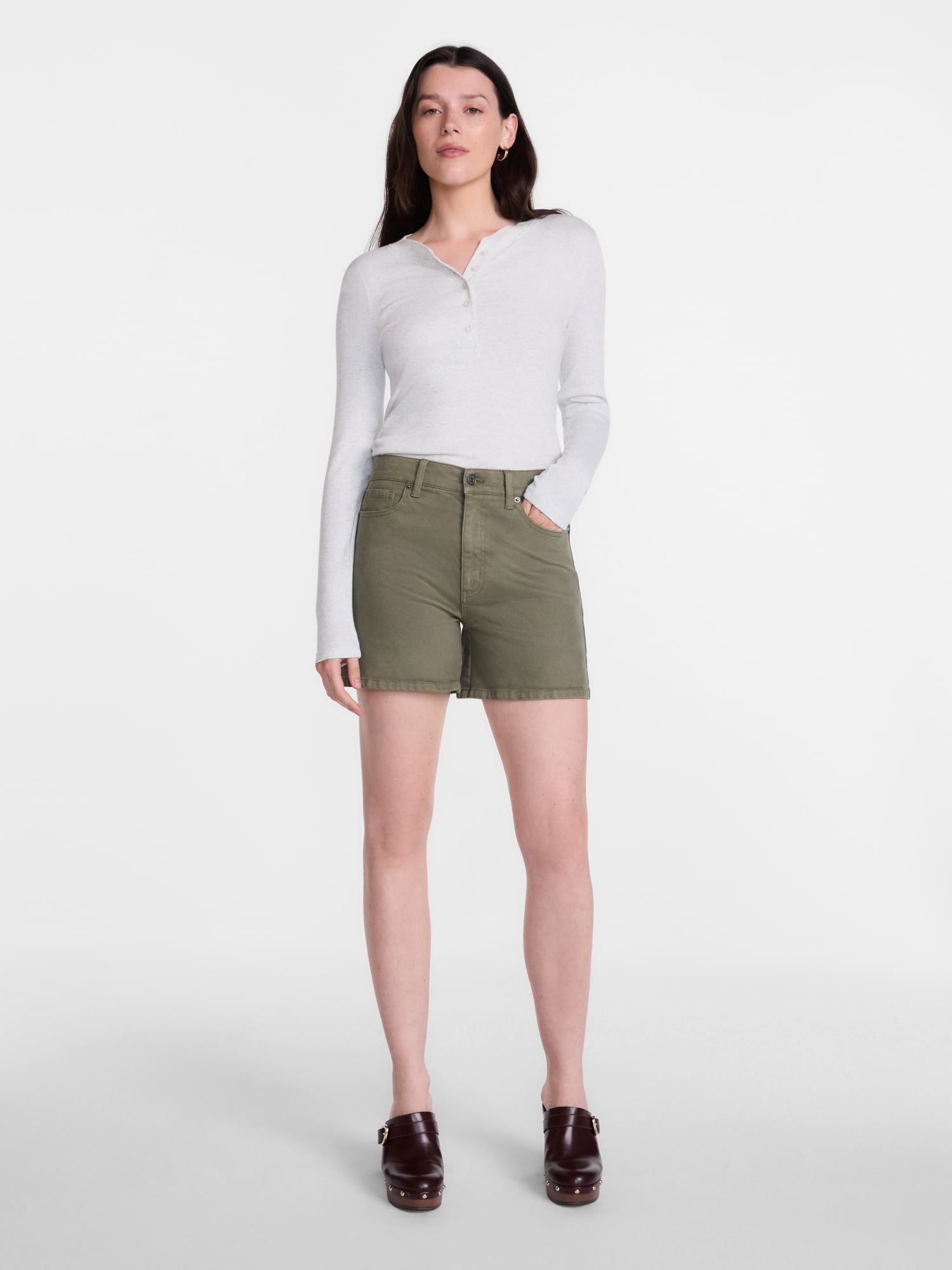 Scenario Women's and Women's Plus Rib Henley with Long Sleeves, Sizes XS-4X
