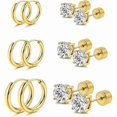 thumbnail image 1 of Chenchen Hypoallergenic Stud Hoop Earrings for Women, Surgical Stainless Steel, Small Flat Back, Silver, Cartilage Piercing Jewelry Set, 1 of 1