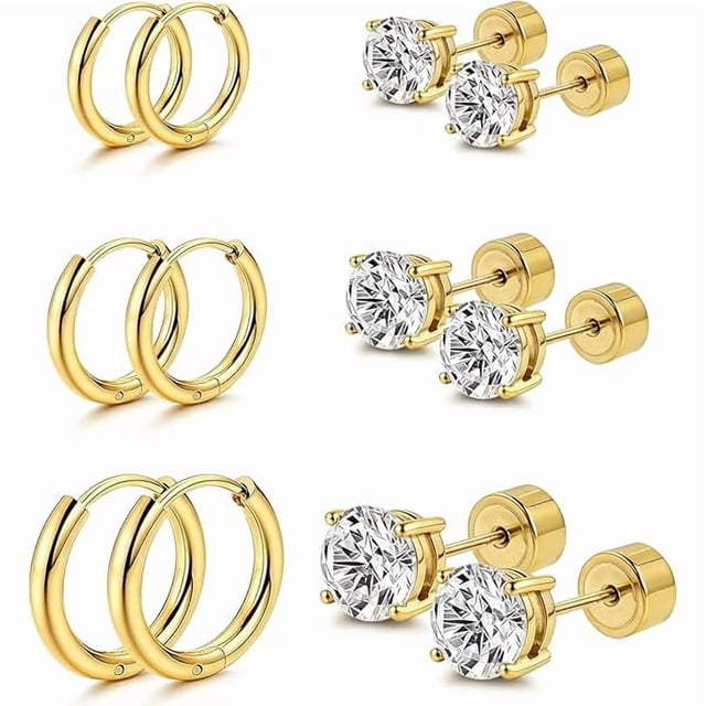 Chenchen Hypoallergenic Stud Hoop Earrings for Women, Surgical Stainless Steel, Small Flat Back, Silver, Cartilage Piercing Jewelry Set