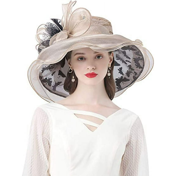Big Brim Hat Organza Hats Summer Beach Cap Tea Party Wedding Fascinator Church Hats