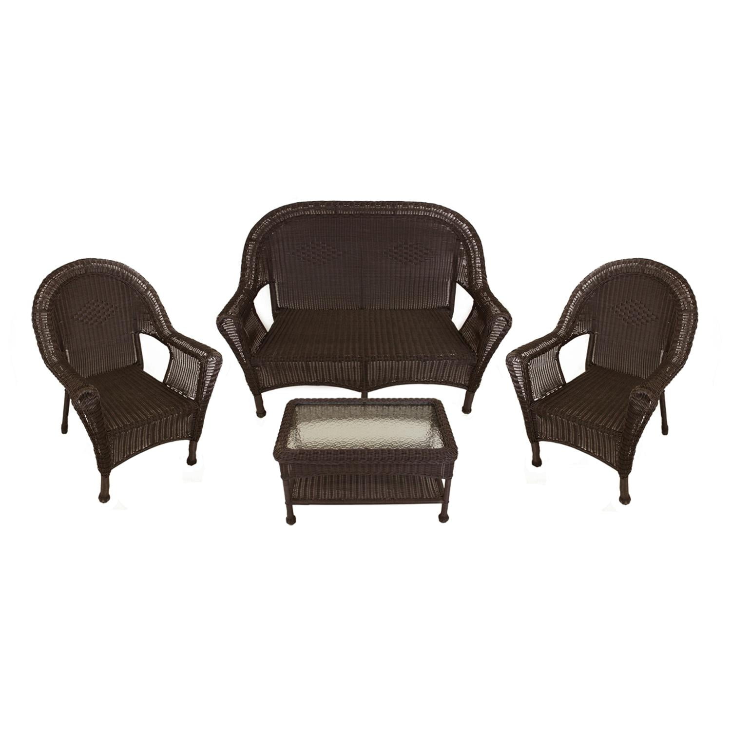 4 Piece Brown Resin Wicker Patio Furniture Set 2 Chairs Loveseat Table Walmart Com Walmart Com