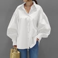 thumbnail image 2 of Womens Solid Color Casual Shirt Long Sleeve Lapel Button Blouse Loose Top Turn Down Collar White XL, 2 of 7