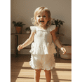 thumbnail image 6 of BemeyourBBs Toddler Baby Girl Summer Clothes Infant Baby Girl Smocked Cotton Linen Outfit Bow Flying Sleeve Ruffle Shirt Tops and Shorts Set 2 Piece Summer Outfit, 6 of 9
