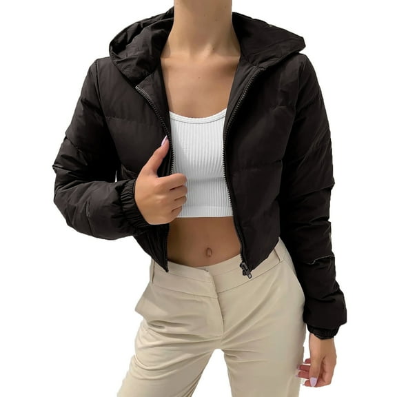 iOPQO Cropped Puffer Jacket Puffer Jacket Womens Short Jackets for Women Warm Coats for Women Collared Jacket Women Womens Zip Up Jacket Womens Warm Jacket Black L