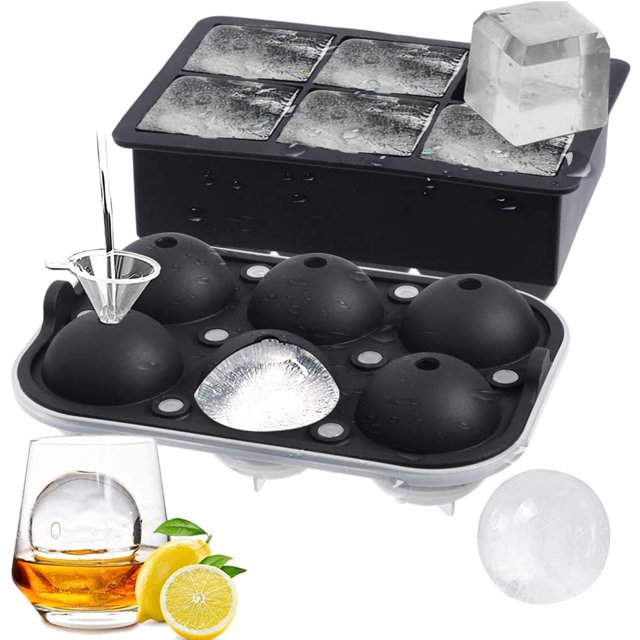 Pack 2 moldes hockey hielo negros - Cubitera esférica 6 agujeros (con embudo) + Cubitera cuadrada 6 agujeros (con embudo) Xemadio LH-0754