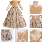 IBTOM CASTLE Flower Girl Velvet Floral Gradient Sequins Dress for Kids Wedding Bridesmaid Pageant Communion Formal Princess Puffy Gown 7-8 Years Champagne Floral