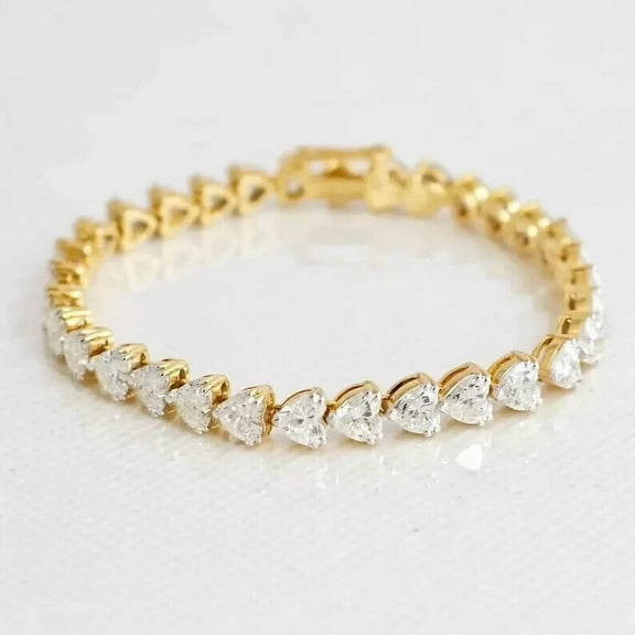 9Ct Heart Cut Natural Moissanite Diamond Women's Tennis Bracelet in 14K Yellow Gold Plated