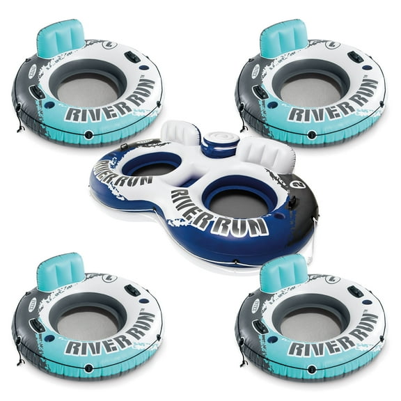 Intex 1 Person Floating Water Tube (4 Pack) & 2 Person Pool Tube