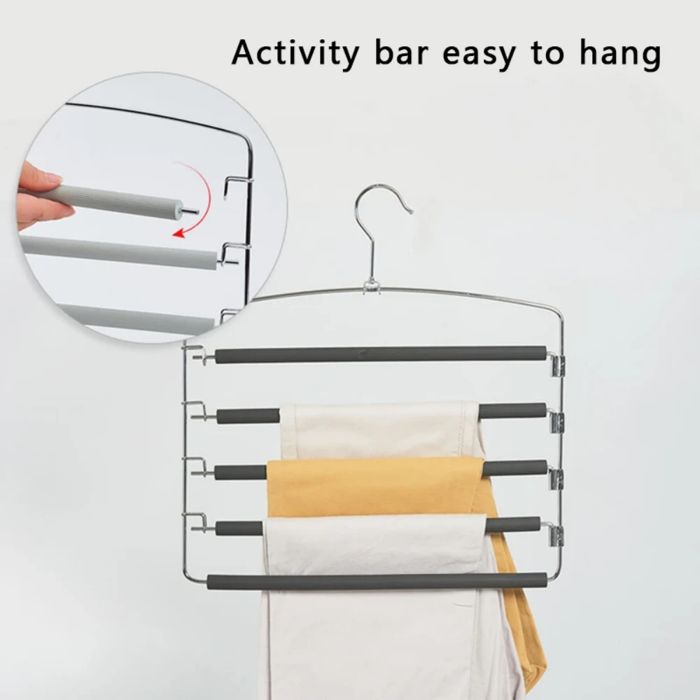 Metal Pants Hangers 4Pcs, Trousers Hangers, Space Saver Pants Rack, Clothes Hanger for Pants, Non-Slip Space Saving Multi-layer Swing Arm Pant Hanger, Stainless Steel,Non-Slip, Foam, by tutuviw