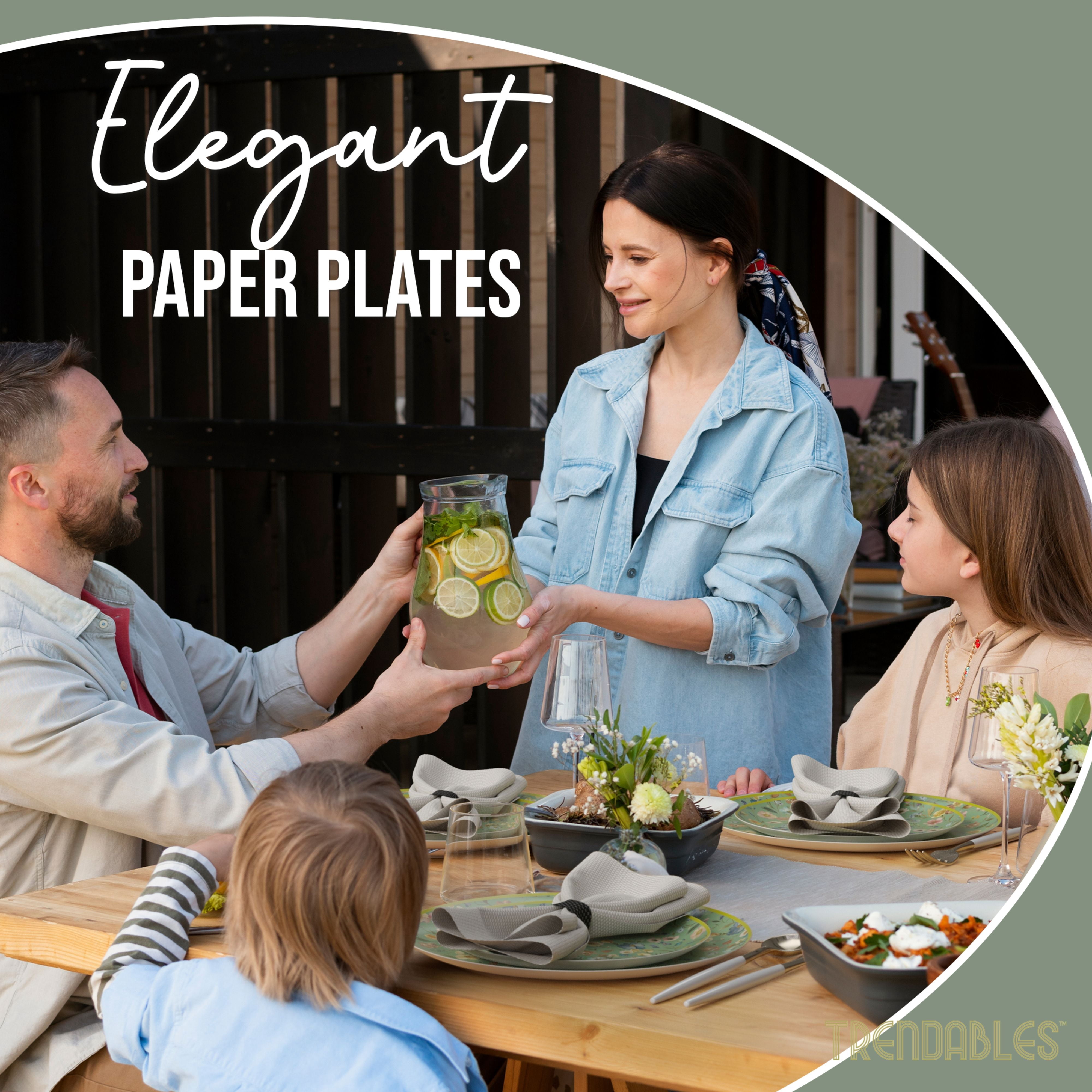 Crown Display Heavy Duty Paper Plates Set for 16 Guests, 32 Fancy Disposable Plates, Bouyant