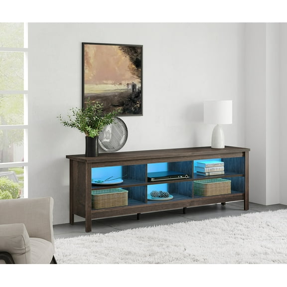 TV Stand for 75 Inch TV Stands with LED Lights, Media Console Entertainment Center Television Table with Open Shelves for Living Room, Black 70 inch