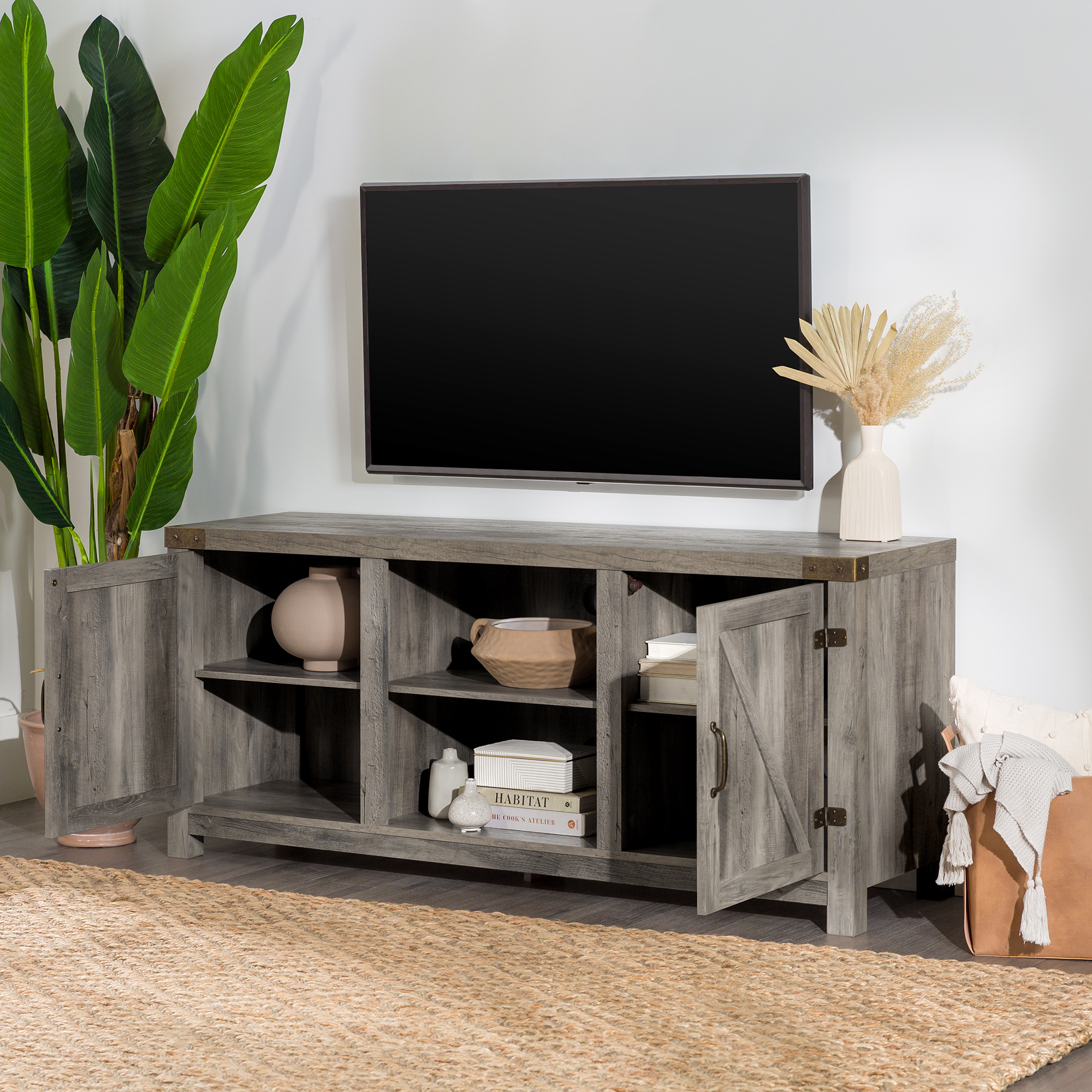 Walker Edison Modern Farmhouse Barn Door TV Stand for TVs up to 65", Grey Wash - image 4 of 22