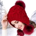 thumbnail image 3 of Bonnet à Rabat pour Femmes avec Pompon, Bonnet Épais et Chaud, Bonnet Tricoté pour l'Hiver, 3 of 10