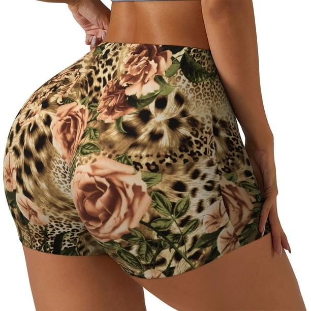 Fotbe Animal Leopard Shorts Sin Costuras – Shorts Deportivos de Cintura Alta para Mujer, Elásticos para Gimnasio, Yoga, Running o Ciclismo-Large