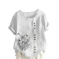 thumbnail image 3 of AKEGAMN Women's Boho Floral Short Sleeve Linen Tunic Top, White S-5XL, 3 of 3