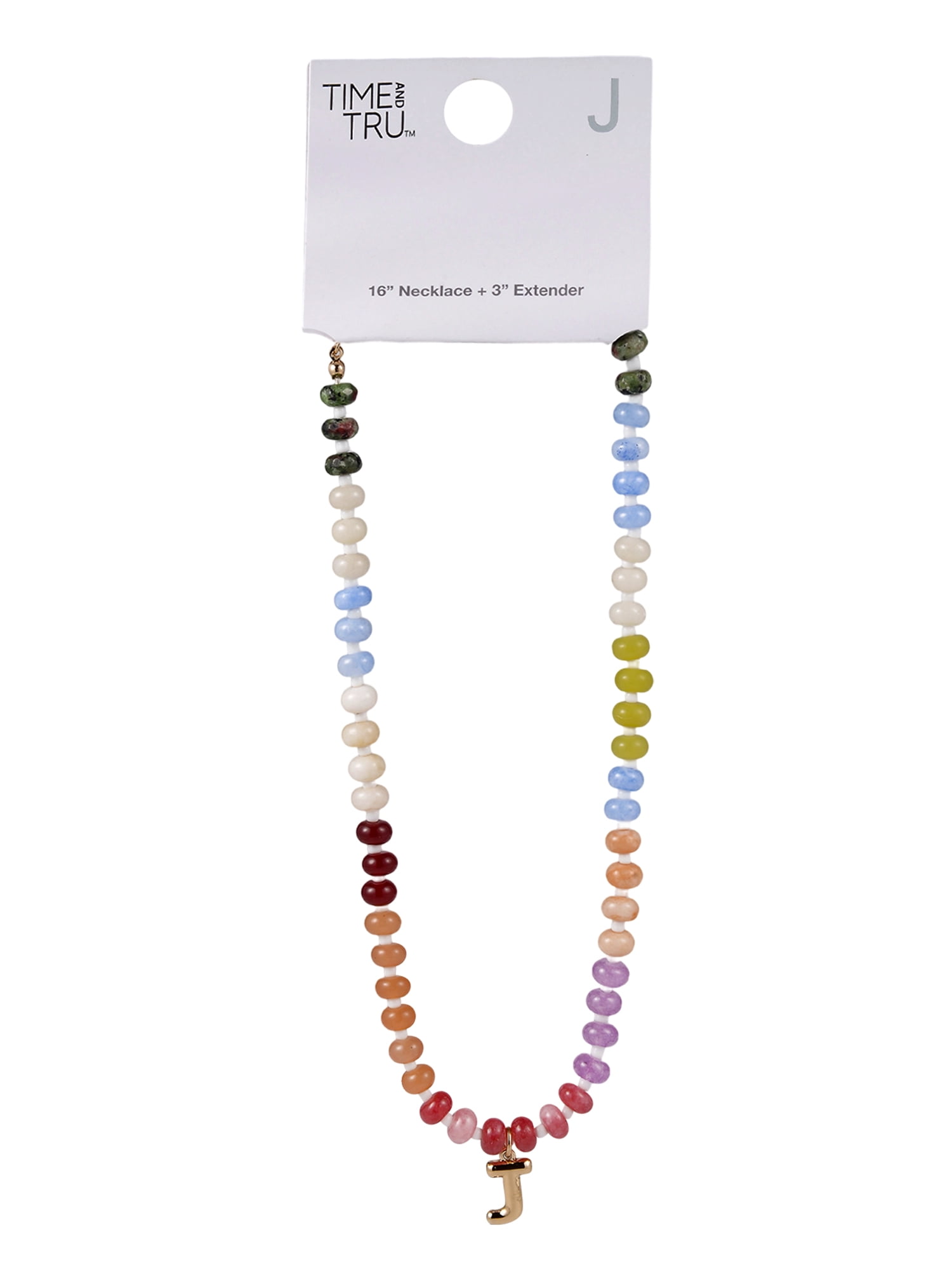 Time and Tru Goldtone Multicolored Bead Initial "J" Necklace