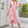 thumbnail image 3 of Vestido Acampanado Vestido de mujer A-Line Bow V-Neck Vestidos casuales Moda para cóctel (Rosa S) Cgtredaw Para estrenar, 3 of 7