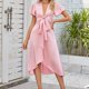 thumbnail image 4 of Vestido de mujer A Line Bow V Neck Vestidos casuales Moda para cóctel (Rosa XL) FLhrweasw Para estrenar, 4 of 8