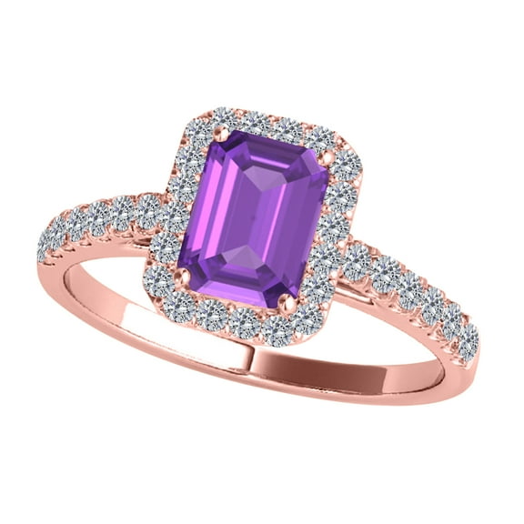 Aonejewelry 2.50 Ct. Ttw Diamond and Emerald Shaped Amethyst Ring in 10K Rose Gold