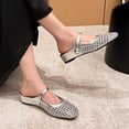 thumbnail image 3 of Women's Woven Mesh Mary Jane Mules Flats Closed Square Toe Slip-On, 3 of 7
