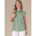 thumbnail image 4 of DARING DIVA Women's Gingham Top Work Cap Sleeve Vintage Plaid Button Down Shirts S Green, 4 of 6