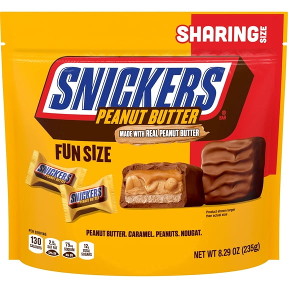 Snickers Fun Size Peanut Butter Chocolate Bars , Sharing Size - 8.29 oz Bag