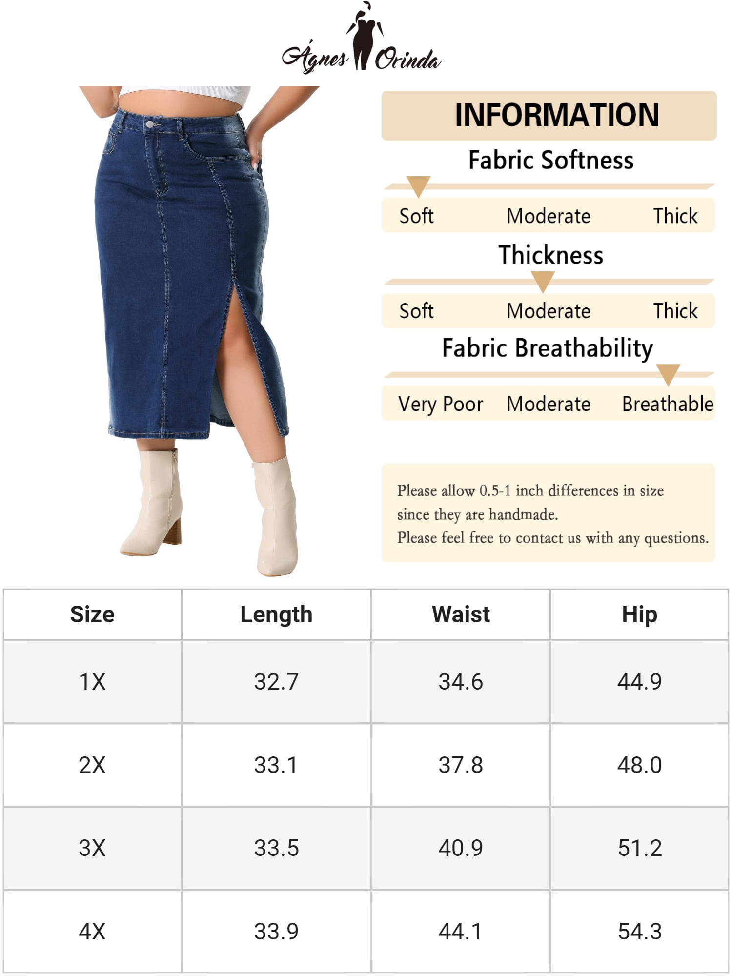 DARING DIVA Women's Plus Side Slit Button with Pocket Jean Denim Skirts 3X Dark Blue