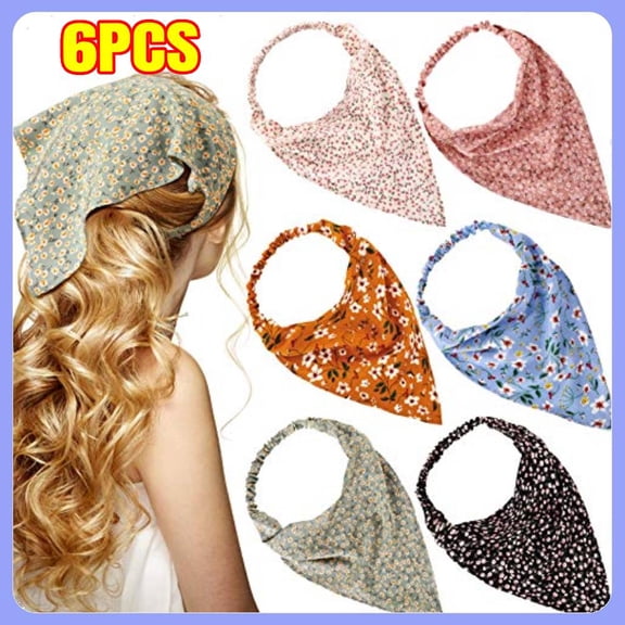 6 Pcs Floral Hair Bandanas for Women Girl Boho Hair Scarf Headband with Clip Chiffon Cottagecore Head Kerchief