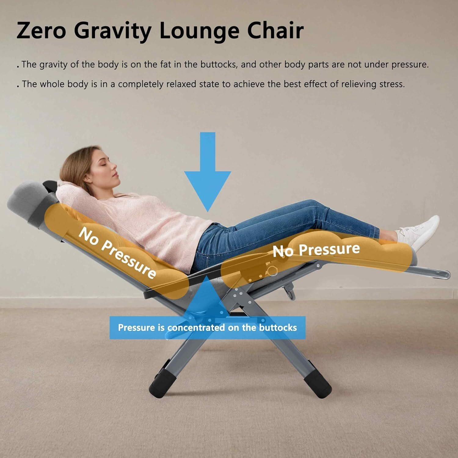 NimbleRest Folding Large Zero Gravity Chair with Removable Cushion & Cup Holder,Gray